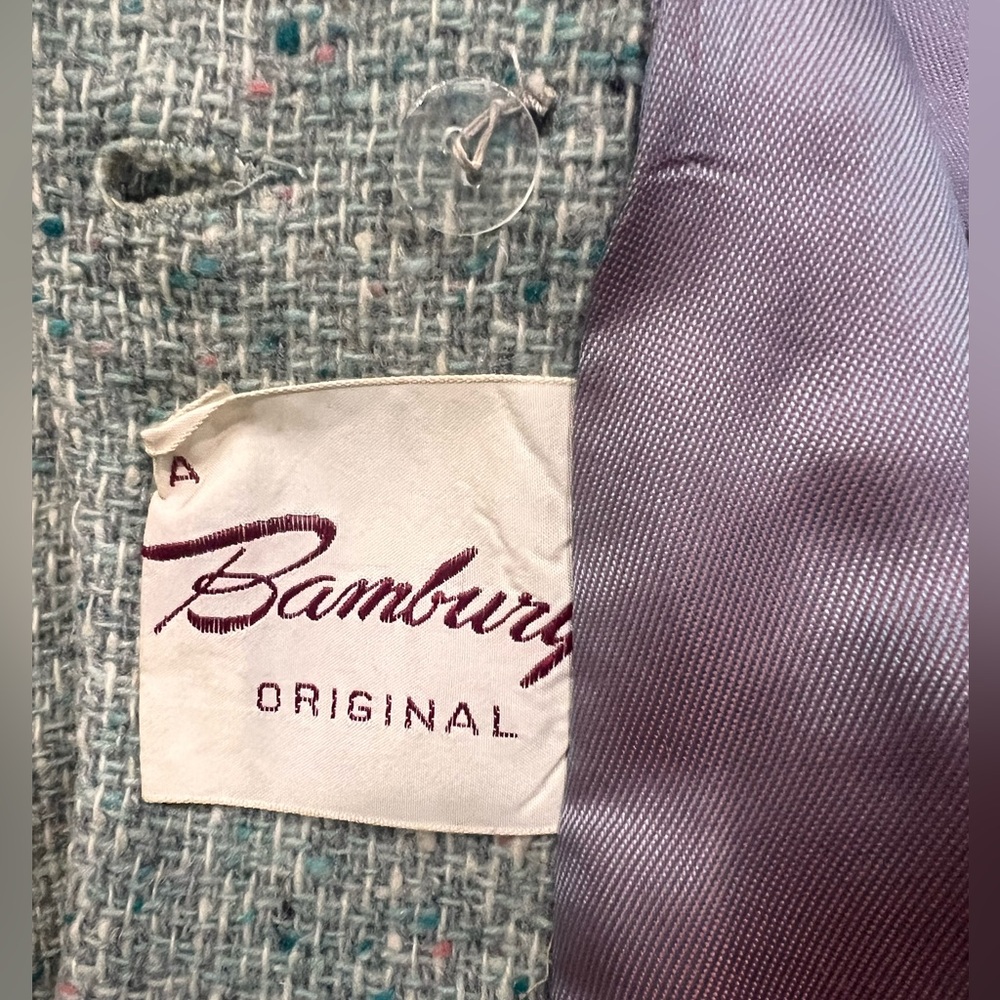 Bambury Original Vintage 50s 60s Wool Tweed Swing Coat Green Velvet Toddler Kids - Picture 5 of 15